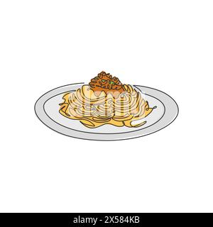 Single continuous line drawing of stylized Italian spaghetti logo label. Italy pasta noodle restaurant concept. Modern one line draw design vector ill Stock Vector