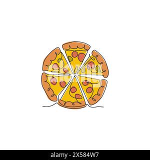 One continuous line drawing of fresh delicious Italy pizza restaurant logo badge. Fast food Italian pizzeria cafe shop logotype template concept. Mode Stock Vector