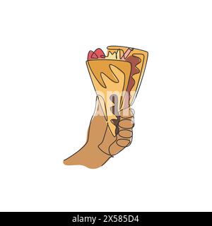 Single continuous line drawing of stylized delicious crispy crepes logo label. Sweet snack restaurant concept. Modern one line draw design vector grap Stock Vector