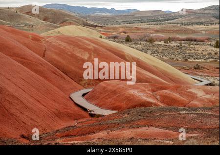 The Painted Cove trail in the John Day Fossil Beds National Monument is a boardwalk permitting visitors an up-close look at the paleosols (ancient soi Stock Photo