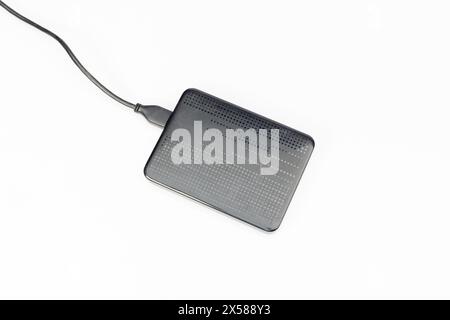 External hard drive for data storage isolated on white background with copy space. Stock Photo