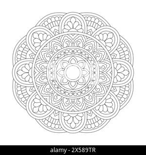 Symmetrical Splendor Mandala Coloring Book Page for kdp Book Interior.  Peaceful Petals, Ability to Relax, Brain Experiences, Harmonious Haven, Peacef Stock Vector