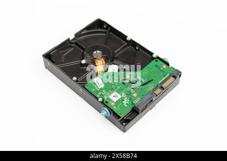 Desktop internal hard drive circuit board and disc view: 25 January 2024 - Pakistan. Stock Photo