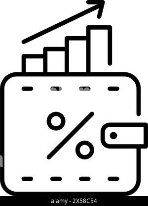 Financial growth, successful investments. Wallet, percent and uptrend bar graph. Pixel perfect vector icon Stock Vector