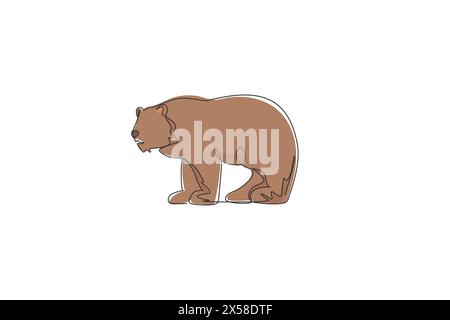 Single continuous line drawing of giant grizzly bear. Endangered animal national park conservation. Safari zoo concept. Trendy one line draw design ve Stock Vector