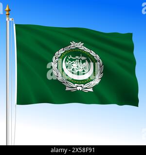 Arab League asiatic organization, green waving flag, vector illustration Stock Vector