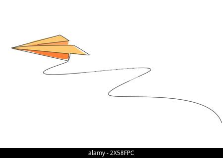 Single continuous line drawing of flying paper plane on sky. Origami toy concept. Trendy one line draw graphic design vector illustration Stock Vector