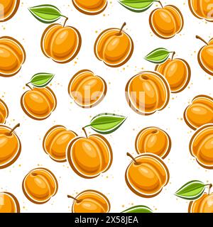 Vector Apricot Seamless Pattern, decorative background with flying cartoon ripe apricots for wrapping paper, square placard with flat lay outline raw Stock Vector
