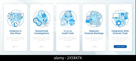 Evidence management benefits blue onboarding mobile app screen Stock Vector