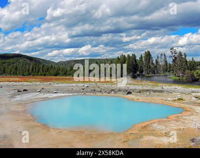 turquoise-colored black opal pool, biscuit geyser basin in yellowstone national park, wyoming Stock Photo
