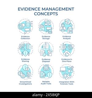 Evidence management soft blue concept icons Stock Vector
