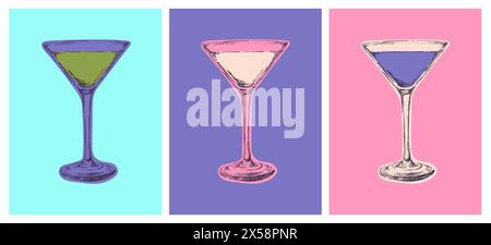 Set of Colored Martini Cocktails Illustration Set of Colored Martini Cocktails Vector Illustration Stock Vector