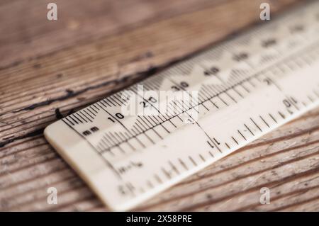 Close up of millimeter scale on a ruler Stock Photo