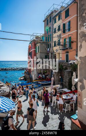 Magic of the Cinque Terre. Timeless images. Riomaggiore and its bright colours. Stock Photo