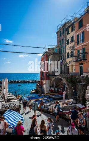 Magic of the Cinque Terre. Timeless images. Riomaggiore and its bright colours. Stock Photo