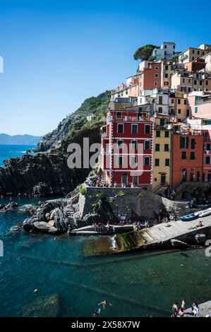 Magic of the Cinque Terre. Timeless images. Riomaggiore and its bright colours. Stock Photo