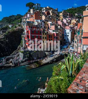 Magic of the Cinque Terre. Timeless images. Riomaggiore and its bright colours. Stock Photo