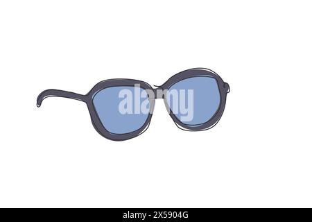 One continuous line drawing of modern sunglasses for optical shop logo icon. Fashion style glasses logotype symbol template concept. Trendy single lin Stock Vector