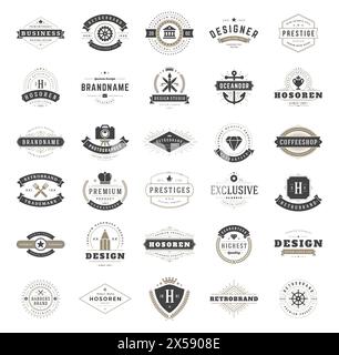 Vintage Logos Design Templates Set. Vector logotypes elements collection, Icons Symbols, Retro Labels, Badges and Silhouettes. Stock Vector