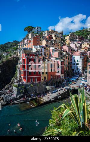 Magic of the Cinque Terre. Timeless images. Riomaggiore and its bright colours. Stock Photo