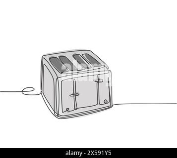 Single continuous line drawing of retro old bread toaster household utensil. Electronic home appliance concept. Modern one line graphic draw design gr Stock Vector