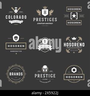 Vintage Logos Design Templates Set. Vector logotypes elements collection, Icons Symbols, Retro Labels, Badges, Silhouettes. Stock Vector