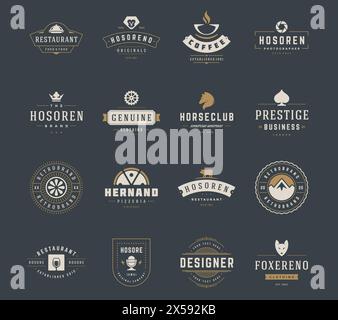 Vintage Logos Design Templates Set. Vector design elements, Logo Elements, Logo symbols, Logo Icons, Logos Vector, Symbols Design, Retro Logos. Fox He Stock Vector