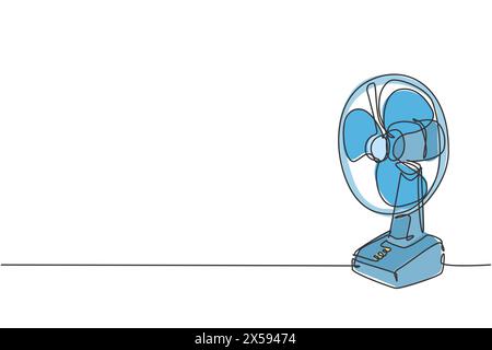 One continuous line drawing of electric blowing desk fan home appliance. Electricity household tools template concept. Trendy single line draw design Stock Vector