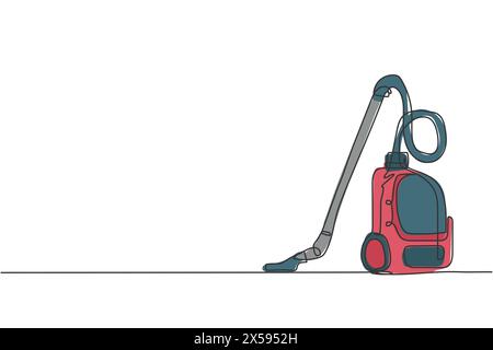 One single line drawing of electric vacuum cleaner home appliance. Electricity wireless cleaning robot household tools concept. Dynamic continuous lin Stock Vector