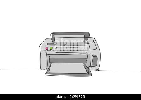 One continuous line drawing of digital inkjet printer for company printing needs. Electricity small office equipment tools concept. Trendy single line Stock Vector