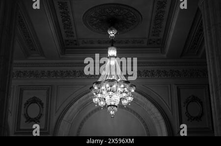 Chandelier in the Palace of Parliament in Bucharest, Romania Stock Photo