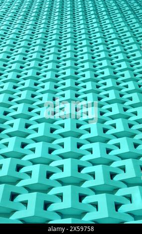 Low angle of aqua blue wall 3D pattern surface for background and banner Stock Photo