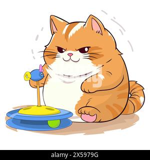 A red fat cat looks slyly at his toy Stock Vector