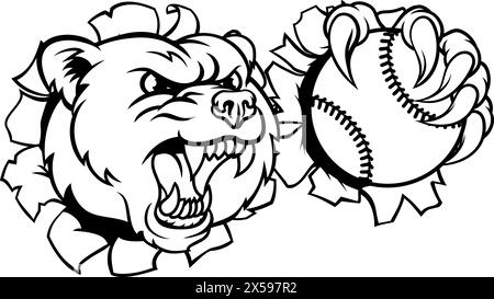 Bear Softball Baseball Claw Grizzly Animal Mascot Stock Vector