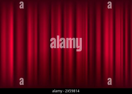Vector texture of silk, satin, drapery fabric on luxurious background. Portiere, curtain material red  color. Stock Vector