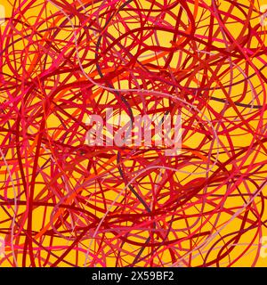 Vector background with moving colorful lines. Yellow background of red curves lines. Stock Vector