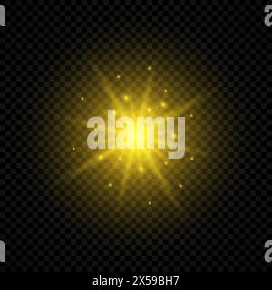 Light effect of lens flares. Yellow glowing lights starburst effects with sparkles on a transparent background. Vector illustration Stock Vector