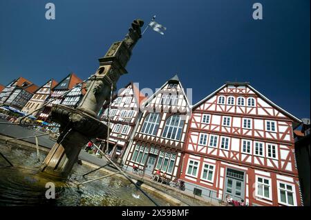 The Rolandsbrunnen fountain at the marketplace of Fritzlar, Hesse, Germany, Europe Stock Photo