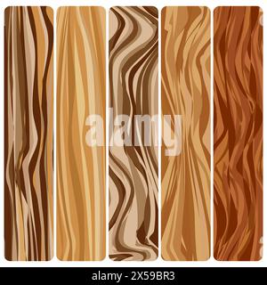 Five wooden boards. Vector abstract wood texture in flat design. Stock Vector