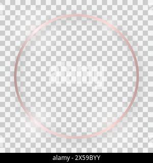 Rose gold shiny round frame with glowing effects and shadows on transparent background. Vector illustration Stock Vector