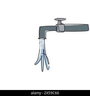 Single one line drawing of a splash of water falling from the water tap. Symbol of freshness and cleanliness of hands from germs and bacteria. Continu Stock Vector