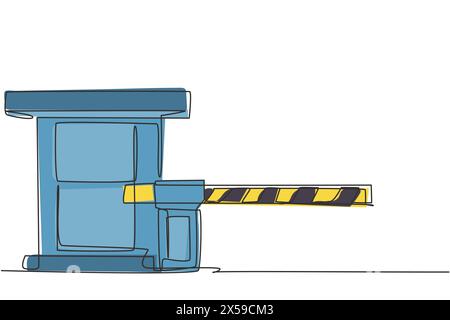 Single continuous line drawing a striped barrier gate with guard posts, guarding the entrance to the most important offices in the nation's capital. O Stock Vector