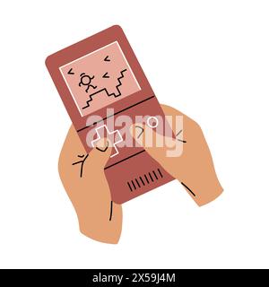 Portable retro gaming console in hands Stock Vector