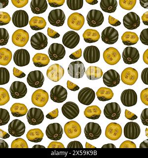 Seamless pattern with Zapallo Macre Squash. Winter squash. Cucurbita maxima. Vegetables. Cartoon style. Isolated vector illustration. Stock Vector