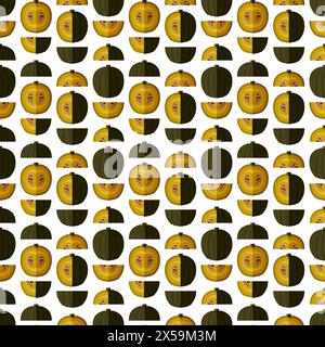 Seamless pattern with Zapallo Macre Squash. Winter squash. Cucurbita maxima. Fruit and vegetables. Flat style. Isolated vector illustration. Stock Vector