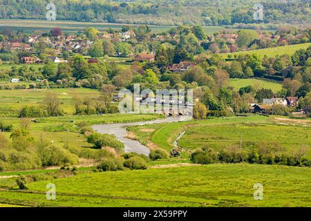 Looking east from high up in Arundel Park over the River Arun, Houghton and Amberley - South Downs National Park, West Sussex, UK. Stock Photo