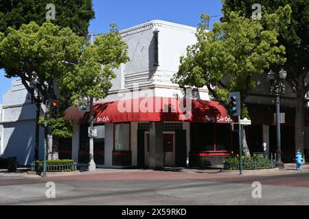 WHITTIER, CALIFORNIA - 28 APR 2024: Rocky Cola Cafe a family-friendly diner serving classic and lighter fare in retro 1950s decor. Stock Photo