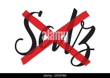 No salt (kein Salz). The word Salz (salt) is handwritten in German and crossed out with red lines isolated on white background. Handlettering. Stock Vector