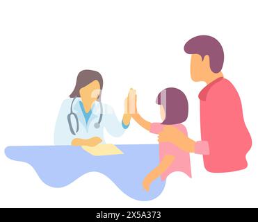 Single line drawing of young happy female doctor checking up sick patient girl and giving high five gesture. Medical healthcare concept continuous lin Stock Vector