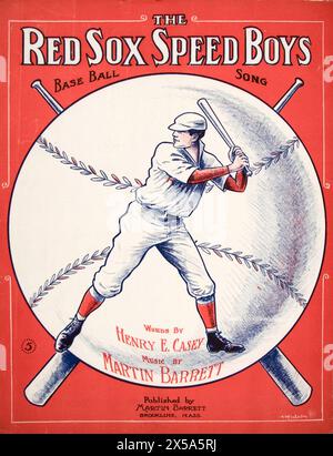 'The Red Sox Speed Boys', Baseball Song,   words by Henry Casey, Music by Martin Barrett. Vintage American Sheet Music Cover artwork. circa 1900s Stock Photo